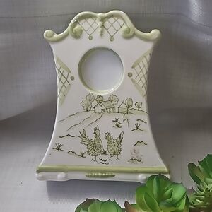 Hand-painted Tracy Porter White Ceramic Picture / clock Frame rustic, green